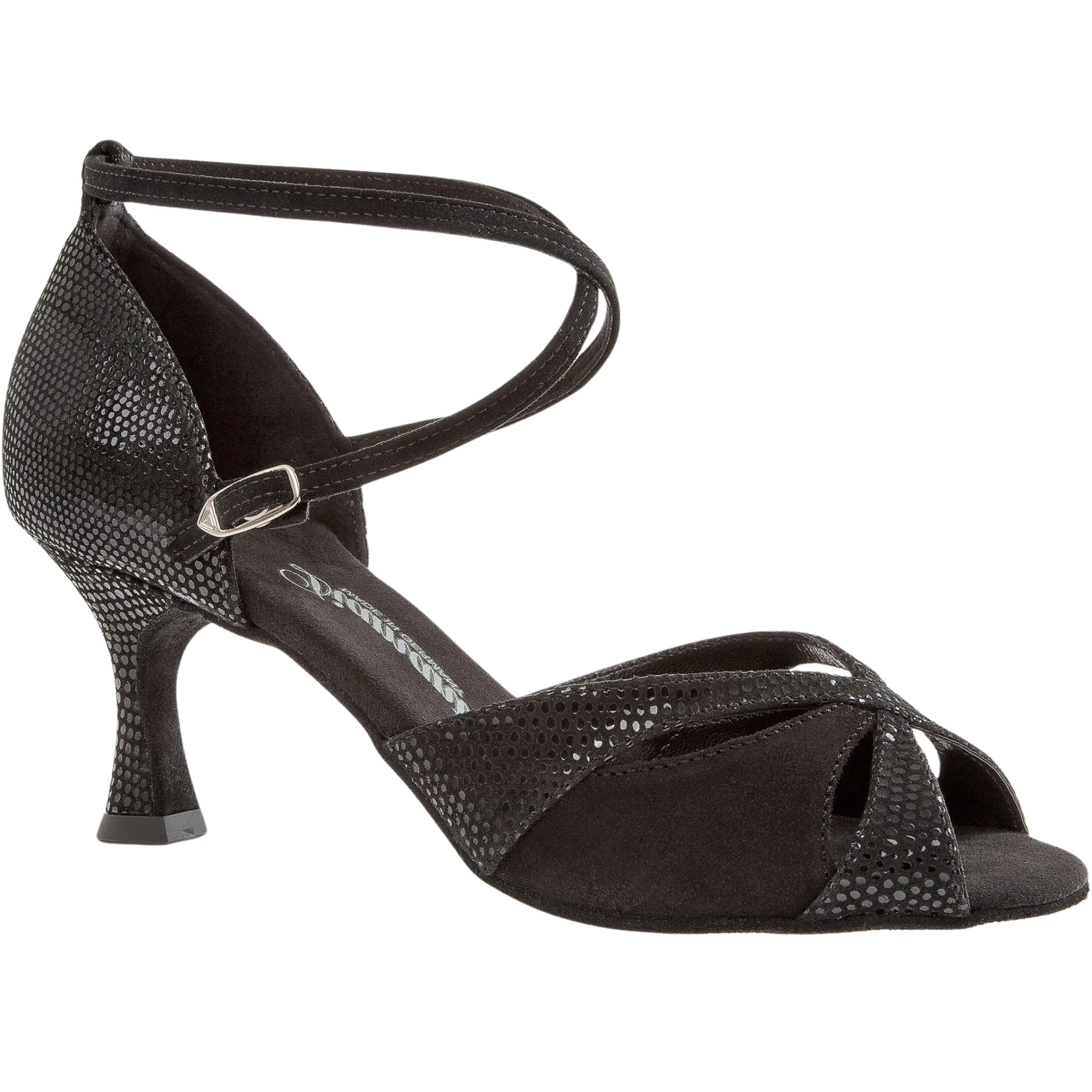 141 Tanzschuhe in Schwarz von Diamant: Schwarzer Velours, strukturiert/glatt, mittelhoher Absatz, Knöchelriemen.